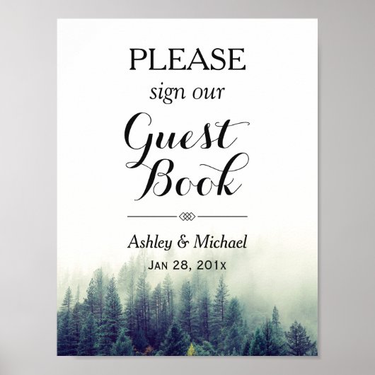 Elegant Pine Trees Forest Wedding Guestbook Sign Poster (Voorkant)
