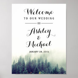 Elegant Pine Trees Forest Winter Wedding Sign Poster