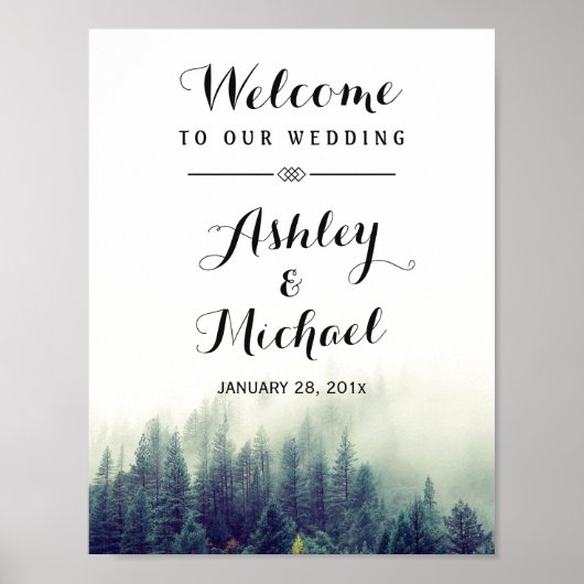 Elegant Pine Trees Forest Winter Wedding Sign Poster (Voorkant)