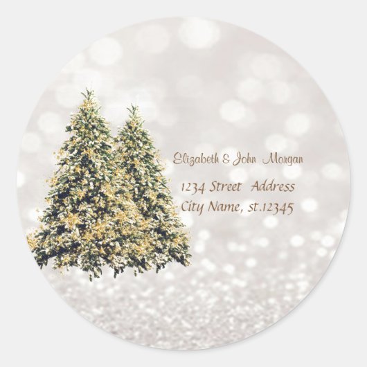 Elegant, Pine Trees, Glittery Bokeh Ronde Sticker (Voorkant)