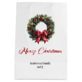Elegant pine wreath Christmas gift bag watercolor Medium Cadeauzakje (Achterkant)