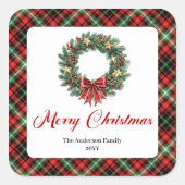 Elegant Pine Wreath Christmas Sticker Personalized (Voorkant)