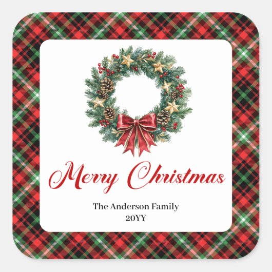 Elegant Pine Wreath Christmas Sticker Personalized (Voorkant)