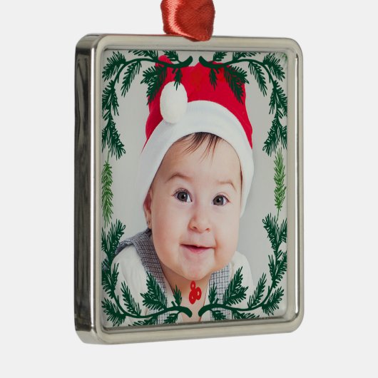 Elegant Pine Wreath Framed Photo Ornament Keepomwi (Rechts)