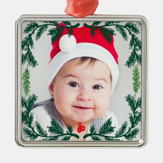 Elegant Pine Wreath Framed Photo Ornament Keepomwi (Voorkant)