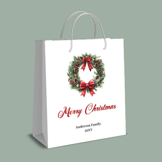Elegant pine wreath gift bag for holiday season  medium cadeauzakje