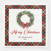 Elegant Pine Wreath Red Green Plaid Napkins Servet (Voorkant)