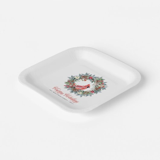 Elegant Pine Wreath Red Kardinaal Kerstfeest P Papieren Bordje (Gebogen)