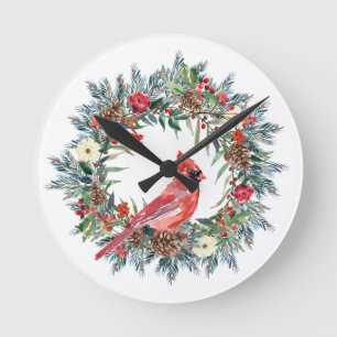 Elegant Pine Wreath Red Kardinaal Kerstmis  Ronde Klok