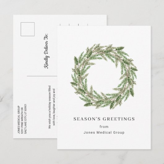 Elegant Pine WreatSimple Corporate Kerstmis Feestdagenkaart (Voorkant / Achterkant)