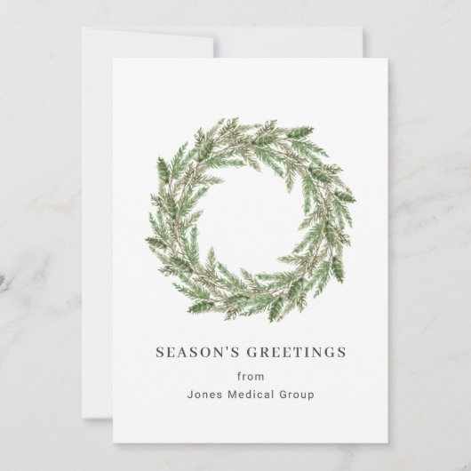 Elegant Pine WreatSimple Corporate Kerstmis Feestdagenkaart (Voorkant)