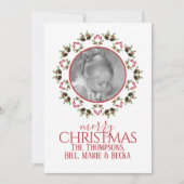 Elegant Pinecone Holly Mandala Greenery 1 foto Feestdagenkaart (Voorkant)