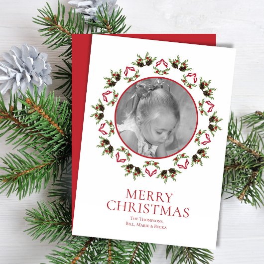 Elegant Pinecone Holly Mandala Greenery 1 foto Feestdagenkaart