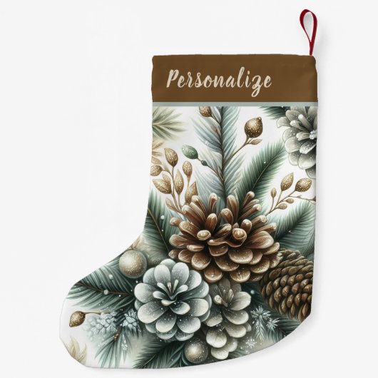Elegant Pinecones Silver and Bronze Personalized Kleine Kerstsok (Achterkant)