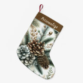 Elegant Pinecones Silver and Bronze Personalized Kleine Kerstsok (Voorkant (Hangend))