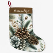 Elegant Pinecones Silver and Bronze Personalized Kleine Kerstsok (Voorkant)