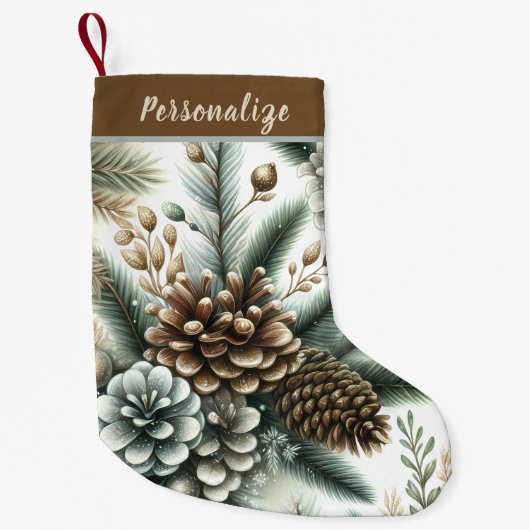 Elegant Pinecones Silver and Bronze Personalized Kleine Kerstsok (Voorkant)