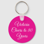 Elegant Pink 80th Birthday Keychain (Achterkant)