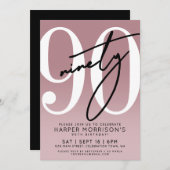 Elegant Pink 90th Birthday Party Kaart (Voorkant / Achterkant)