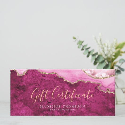 Elegant Pink Agate Gift Certificate Gift Card (Staand voorkant)