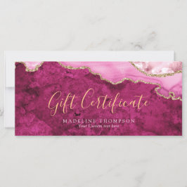 Elegant Pink Agate Gift Certificate Gift Card
