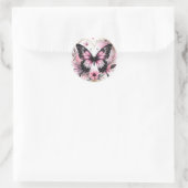 Elegant Pink and Black Butterfly with Heart Art Ronde Sticker (Tas)