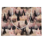 Elegant Pink and Black Christmas Village Groot Cadeauzakje (Voorkant)