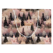 Elegant Pink and Black Christmas Village Groot Cadeauzakje (Achterkant)