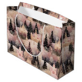 Elegant Pink and Black Christmas Village Groot Cadeauzakje (Achterkant Gekanteld)