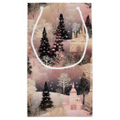 Elegant Pink and Black Christmas Village Klein Cadeauzakje (Achterkant)