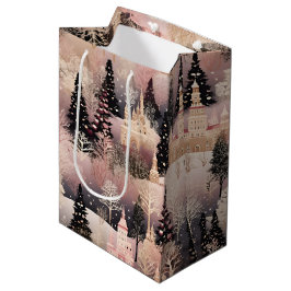 Elegant Pink and Black Christmas Village Medium Cadeauzakje