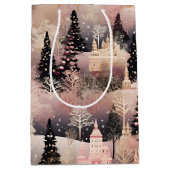 Elegant Pink and Black Christmas Village Medium Cadeauzakje (Voorkant)