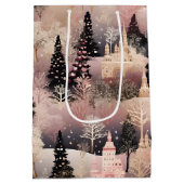 Elegant Pink and Black Christmas Village Medium Cadeauzakje (Achterkant)