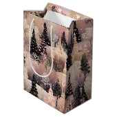 Elegant Pink and Black Christmas Village Medium Cadeauzakje (Achterkant Gekanteld)