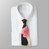 Elegant Pink and Black Floral Pattern Tie Stropdas (Gebonden)