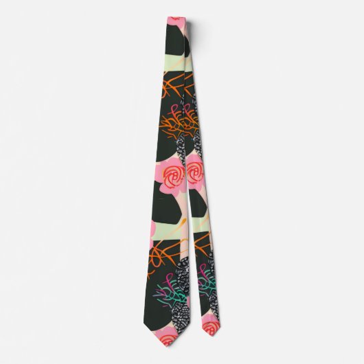 Elegant Pink and Black Floral Pattern Tie Stropdas (Voorkant)