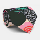 Elegant Pink and Black Floral Pattern Tie Stropdas (Opgerold)