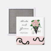Elegant Pink and Black Wedding Bouquet Magneet (Voorkant / Achterkant)
