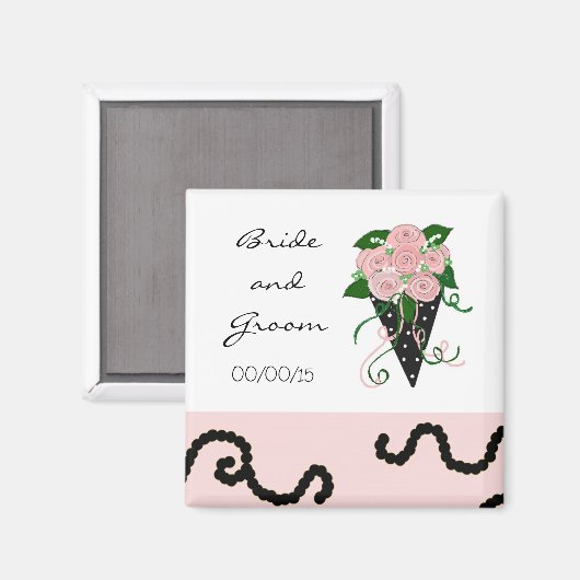 Elegant Pink and Black Wedding Bouquet Magneet (Voorkant / Achterkant)