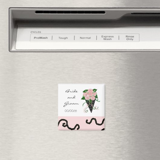 Elegant Pink and Black Wedding Bouquet Magneet (Insitu (Vaatwasser))