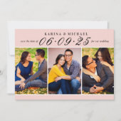 Elegant Pink and Black Wedding Photo Collage Save The Date (Voorkant)