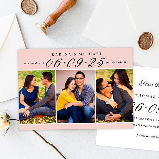 Elegant Pink and Black Wedding Photo Collage Save The Date