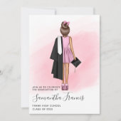 Elegant Pink and Brown Girl Graduation Party Invit Kaart (Voorkant)
