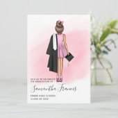 Elegant Pink and Brown Girl Graduation Party Invit Kaart (Staand voorkant)