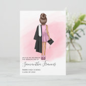 Elegant Pink and Brown Girl Graduation Party Invit Kaart (Staand voorkant)