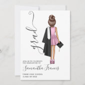 Elegant Pink and Brown Girl Graduation Party Kaart (Voorkant)