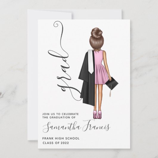 Elegant Pink and Brown Girl Graduation Party Kaart (Voorkant)