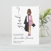 Elegant Pink and Brown Girl Graduation Party Kaart (Staand voorkant)