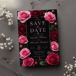 Elegant Pink and Burgundy Rose Save The Date