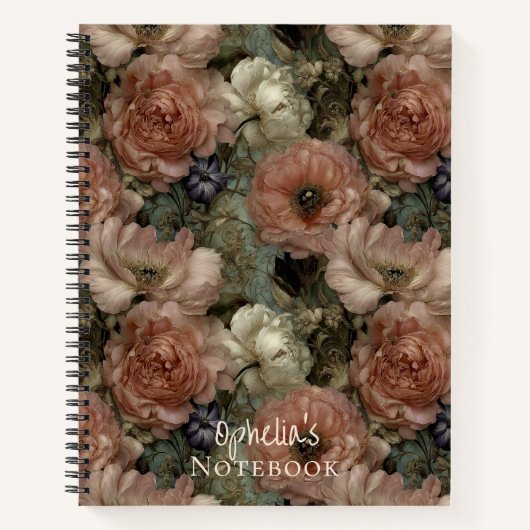 Elegant Pink and Cream Personalized Floral Notitieboek (Voorkant)
